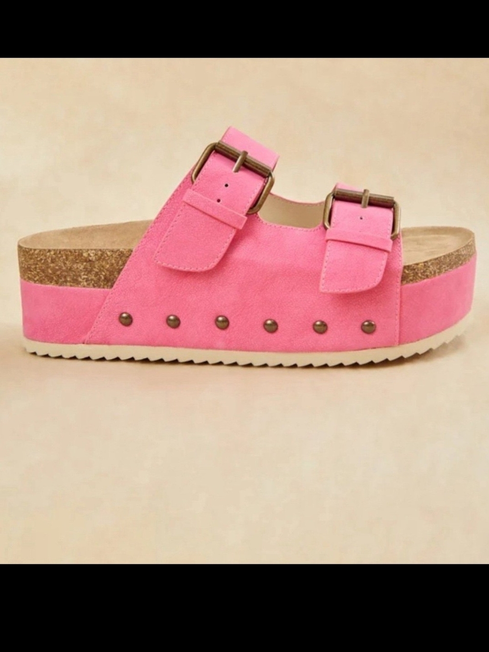 New Altar'd State Pink Double Buckle Cork Slide Sandals Size 8 Platform Chunky - Picture 4 of 13